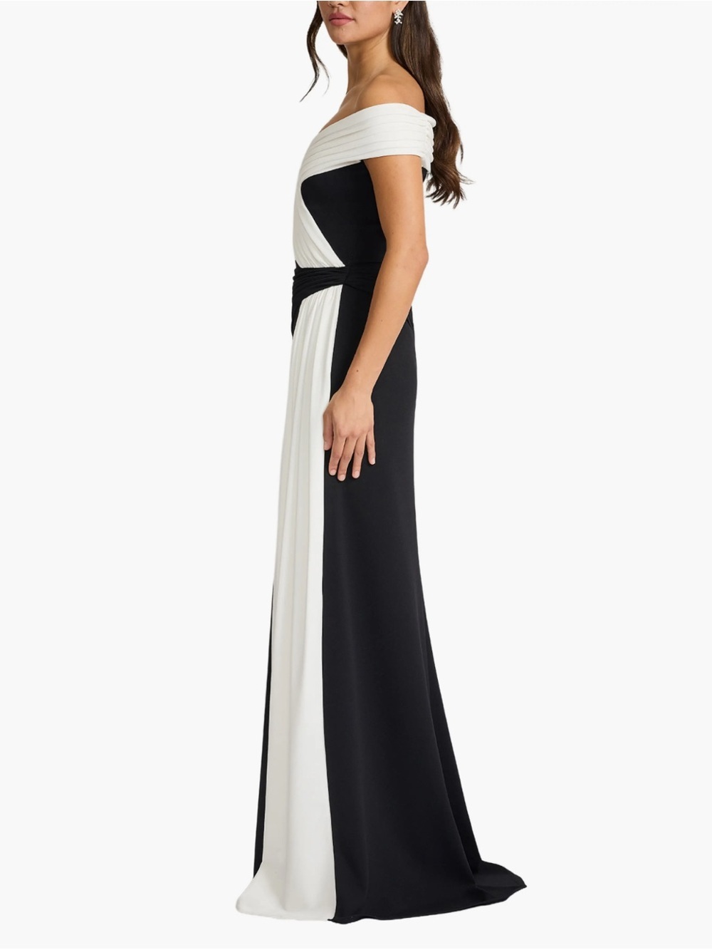Tadashi Shoji Off the Shoulder Draped Crepe Gown - Picture 2 of 8